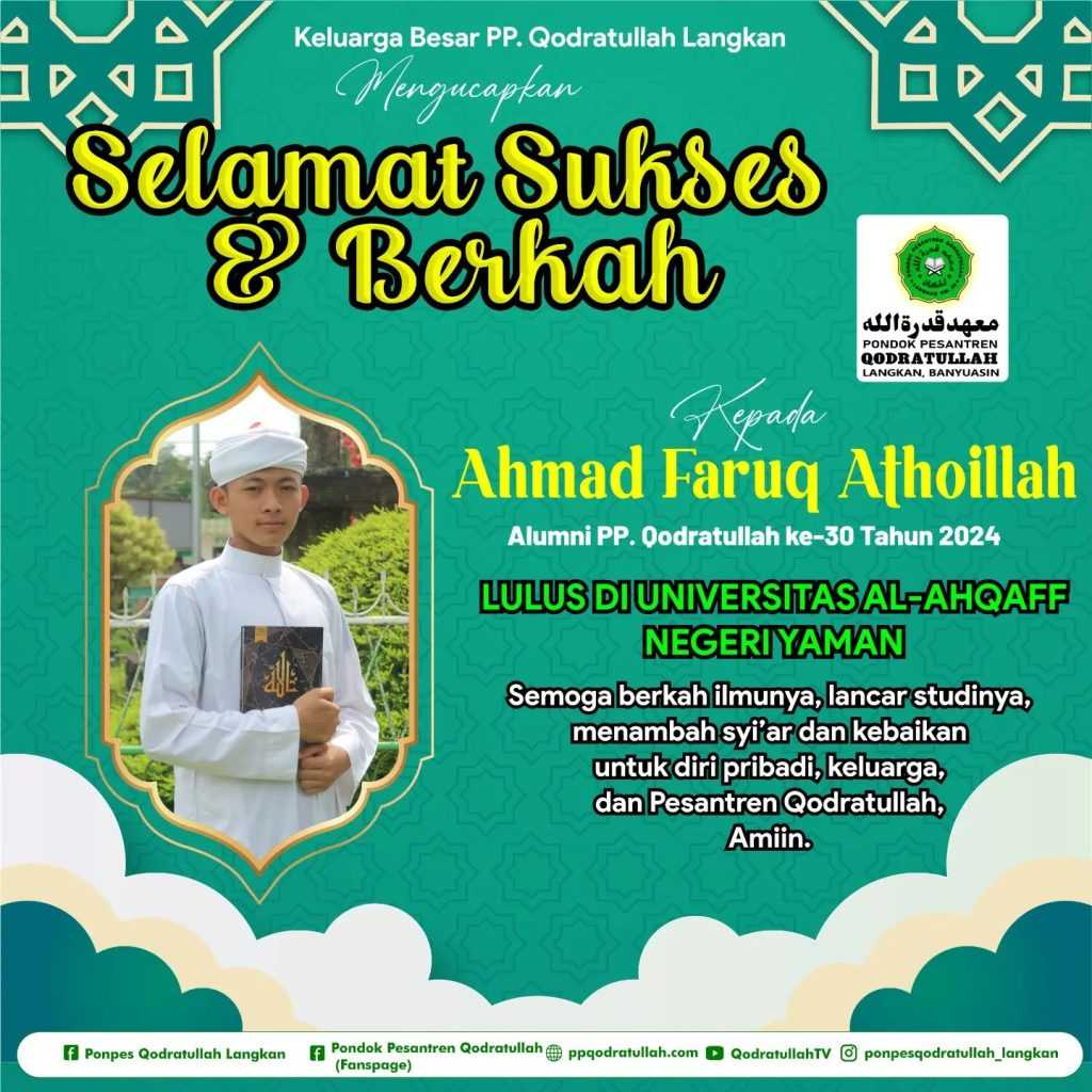 AHMAD FARUQ ATHOILLAH, LULUS UNIVERSITAS TERNAMA DI YAMAN